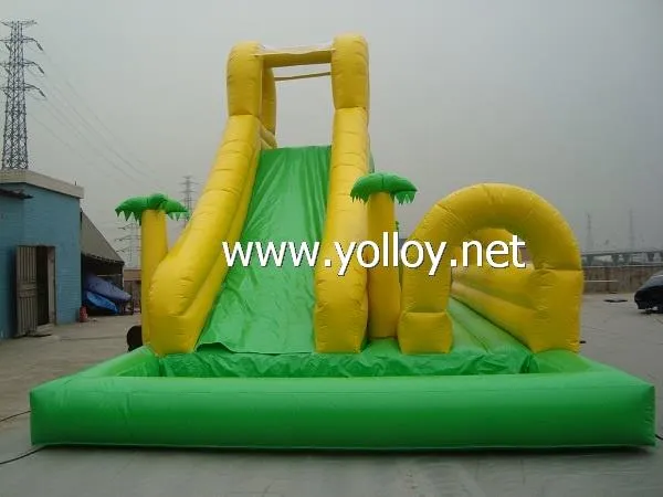 Tropical Style Inflatable Bounce Slide Toy With Water Pool